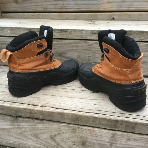 Tamarack Winter Duck Boots Women sz 9 Suede Leather Black Tan Lace Up Thermolite