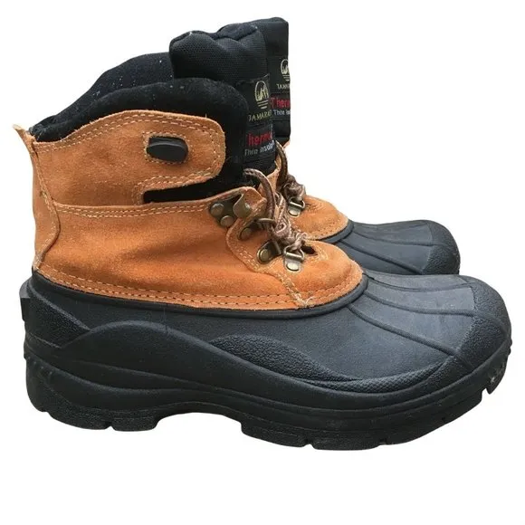 Tamarack Winter Duck Boots Women sz 9 Suede Leather Black Tan Lace Up Thermolite
