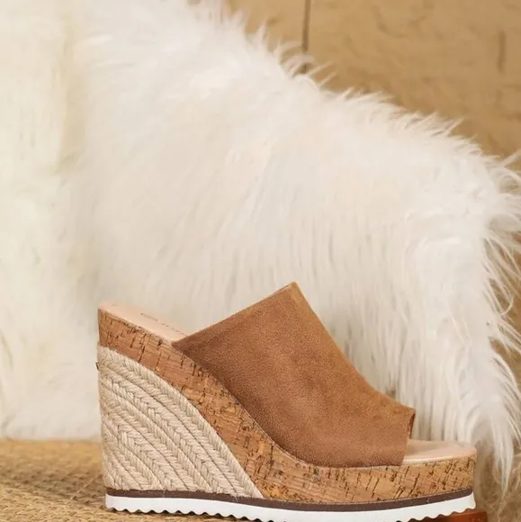 Tan Wedge Espadrille Sandals with Open Toe