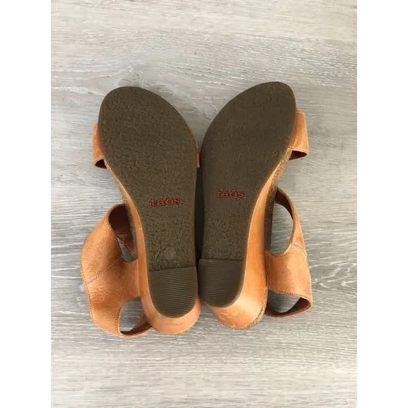 Taos Carousel 3 Strappy Women's Sandal US 9.5 Brown Leather Wedge Heel Casual