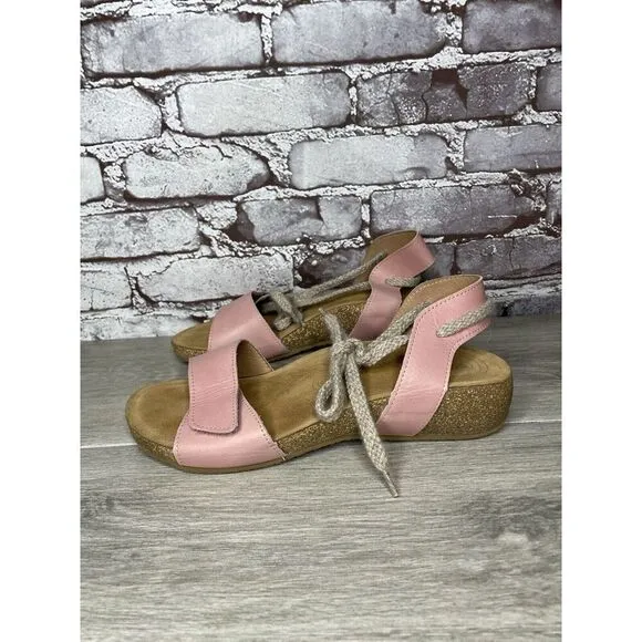 TAOS Pink Leather Ankle Lace Strap Cork Wedge Sandals Women Sz 40EU/9.5M US