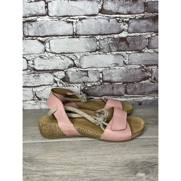 TAOS Pink Leather Ankle Lace Strap Cork Wedge Sandals Women Sz 40EU/9.5M US