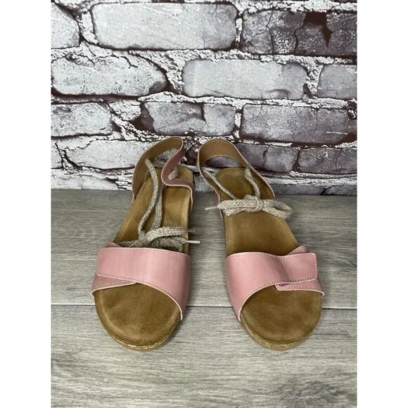 TAOS Pink Leather Ankle Lace Strap Cork Wedge Sandals Women Sz 40EU/9.5M US