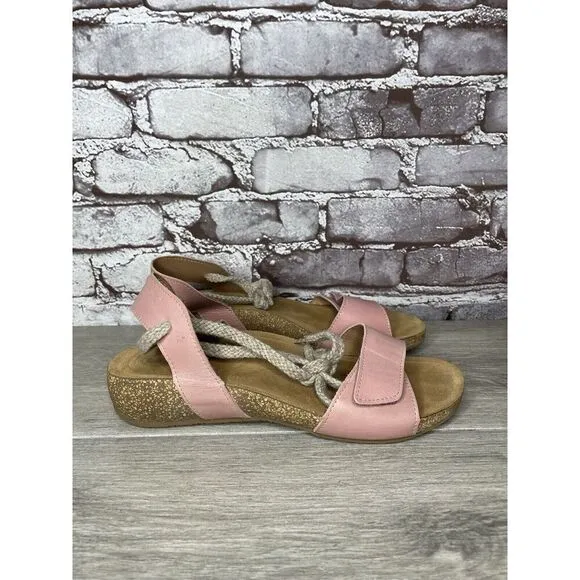 TAOS Pink Leather Ankle Lace Strap Cork Wedge Sandals Women Sz 40EU/9.5M US