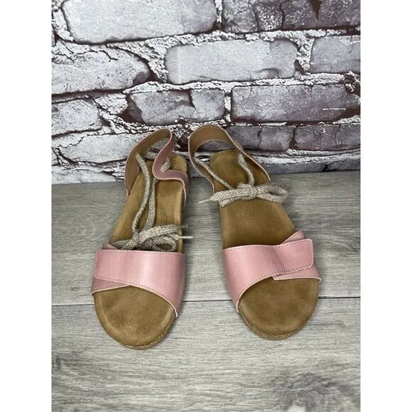 TAOS Pink Leather Ankle Lace Strap Cork Wedge Sandals Women Sz 40EU/9.5M US