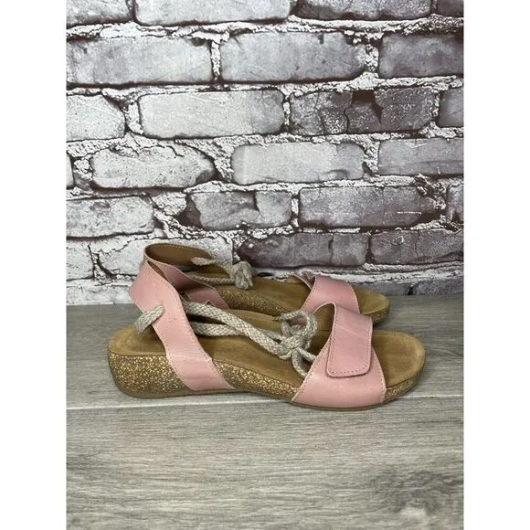 TAOS Pink Leather Ankle Lace Strap Cork Wedge Sandals Women Sz 40EU/9.5M US
