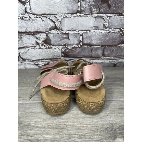 TAOS Pink Leather Ankle Lace Strap Cork Wedge Sandals Women Sz 40EU/9.5M US