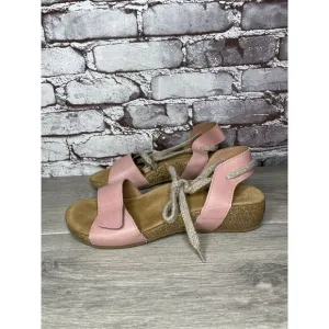 TAOS Pink Leather Ankle Lace Strap Cork Wedge Sandals Women Sz 40EU/9.5M US