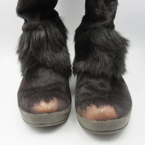 Tecnica Brown Goat Fur Boots 7 Insulated After Ski Winter Snow Apres Skandia