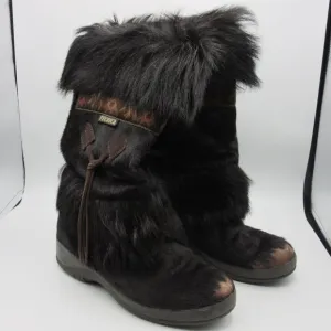 Tecnica Brown Goat Fur Boots 7 Insulated After Ski Winter Snow Apres Skandia