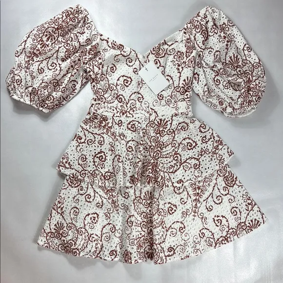 Ted Baker Elegant White and Brown Patterned Dress