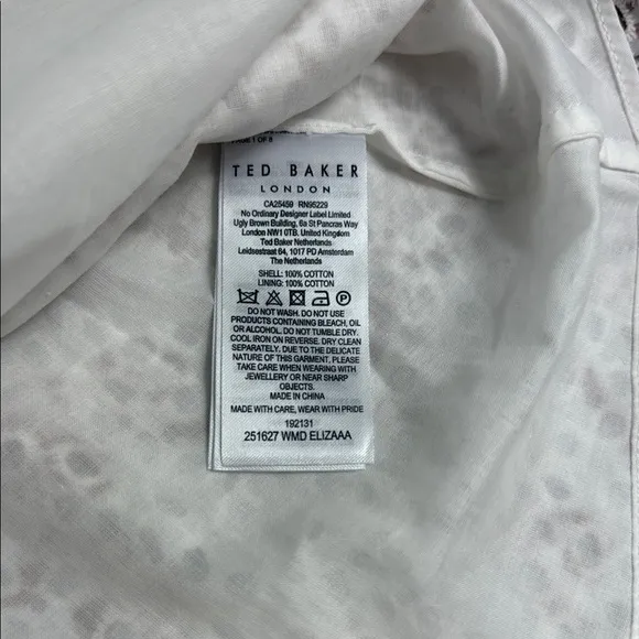 Ted Baker Elegant White and Brown Patterned Dress