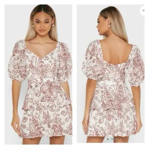 Ted Baker Elegant White and Brown Patterned Dress