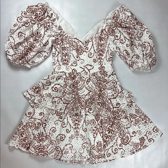 Ted Baker Elegant White and Brown Patterned Dress