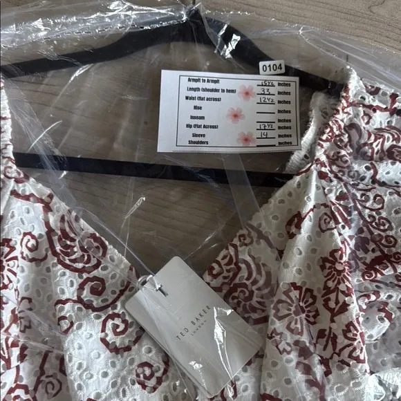 Ted Baker Elegant White and Brown Patterned Dress