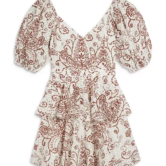 Ted Baker Elegant White and Brown Patterned Dress