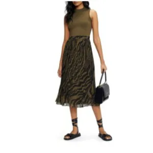 Ted Baker Justnee Pleated Mockable Midi Olive Green Casual Summer Dress Size 4