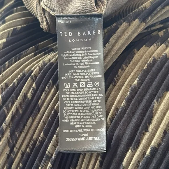 Ted Baker Justnee Pleated Mockable Midi Olive Green Casual Summer Dress Size 4