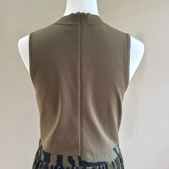 Ted Baker Justnee Pleated Mockable Midi Olive Green Casual Summer Dress Size 4