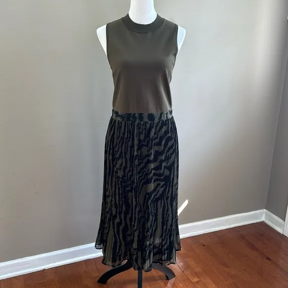 Ted Baker Justnee Pleated Mockable Midi Olive Green Casual Summer Dress Size 4