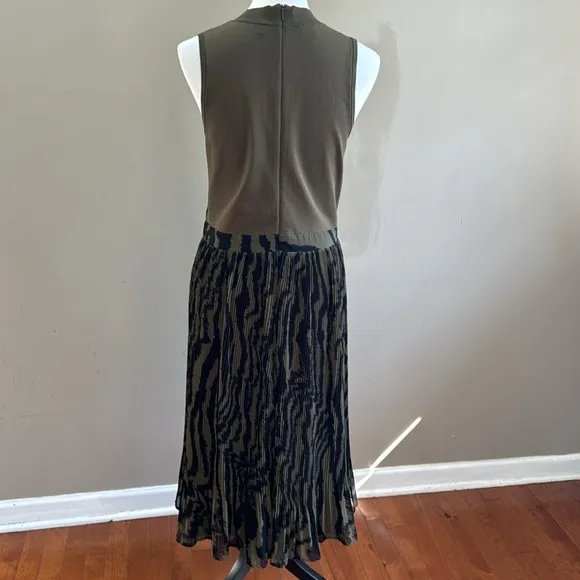 Ted Baker Justnee Pleated Mockable Midi Olive Green Casual Summer Dress Size 4