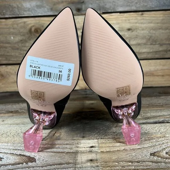 Ted Baker Liya Bootie - Black Leather &amp; Pink Heel - 6 - New without box