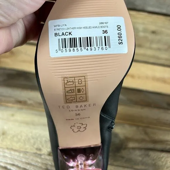 Ted Baker Liya Bootie - Black Leather &amp; Pink Heel - 6 - New without box