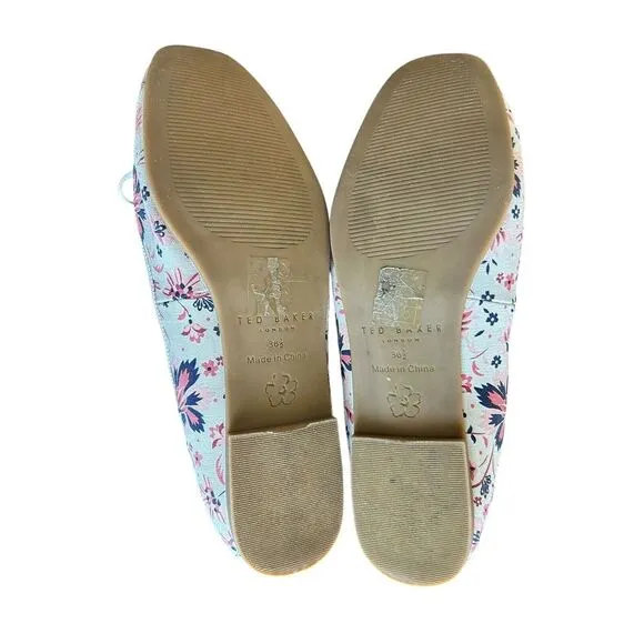 Ted Baker London Bayna‎ Floral Ballet Flats Shoes Size 38.5/8 Natural Slip-On