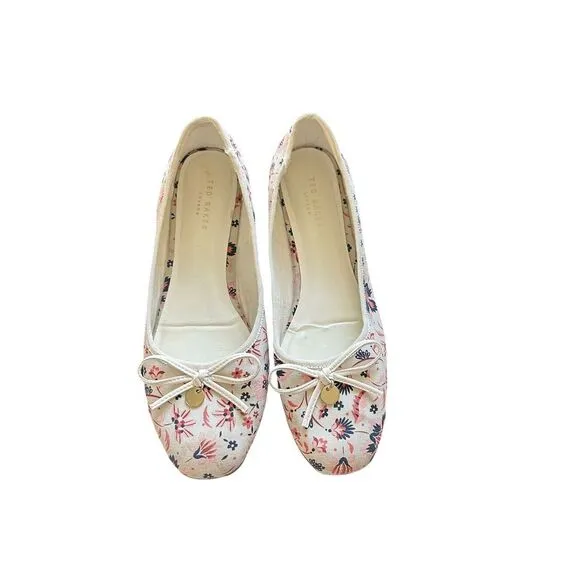 Ted Baker London Bayna‎ Floral Ballet Flats Shoes Size 38.5/8 Natural Slip-On