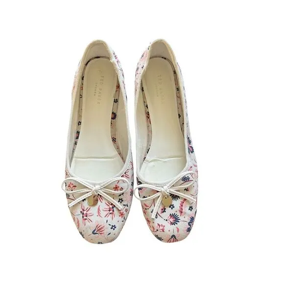 Ted Baker London Bayna‎ Floral Ballet Flats Shoes Size 38.5/8 Natural Slip-On