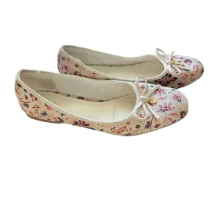 Ted Baker London Bayna‎ Floral Ballet Flats Shoes Size 38.5/8 Natural Slip-On