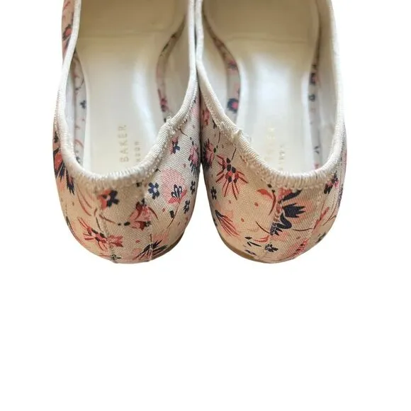 Ted Baker London Bayna‎ Floral Ballet Flats Shoes Size 38.5/8 Natural Slip-On