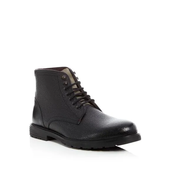 TED BAKER LONDON Mens Black Karusl Toe Block Heel Leather Hiking Boots 41.5