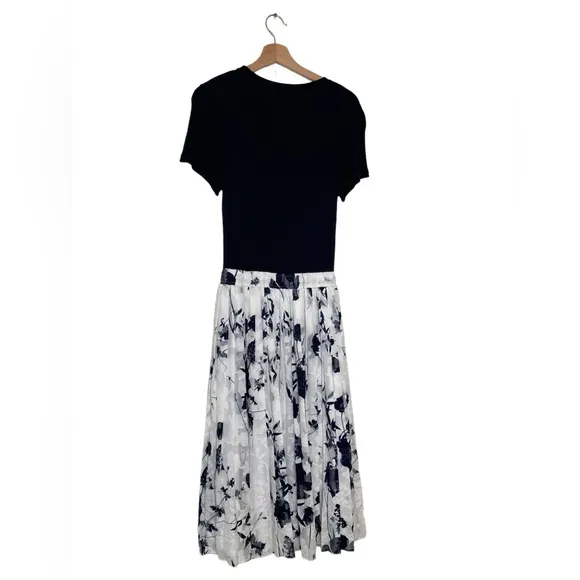 TED BAKER Navy Blue White Floral Bekzi Midi Pleated Dress Size 1 Or US Size 4