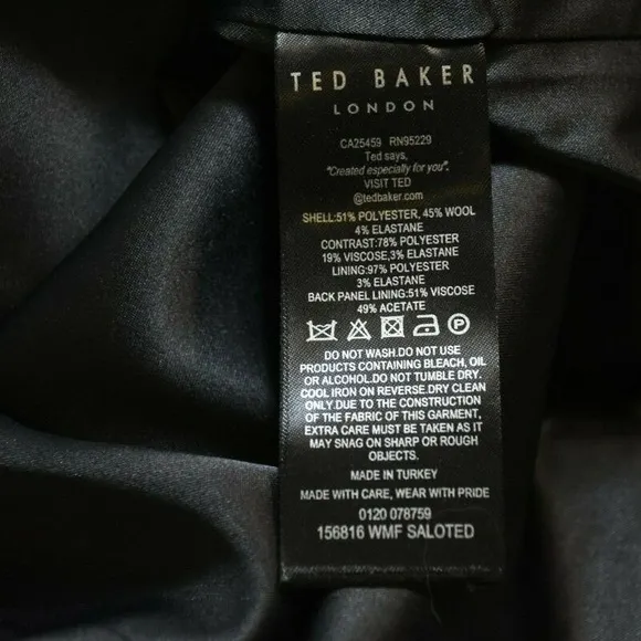Ted Baker Saloted Elegant wool blend Black V neck Sheath Dress 6