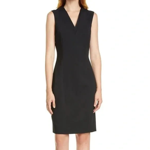 Ted Baker Saloted Elegant wool blend Black V neck Sheath Dress 6