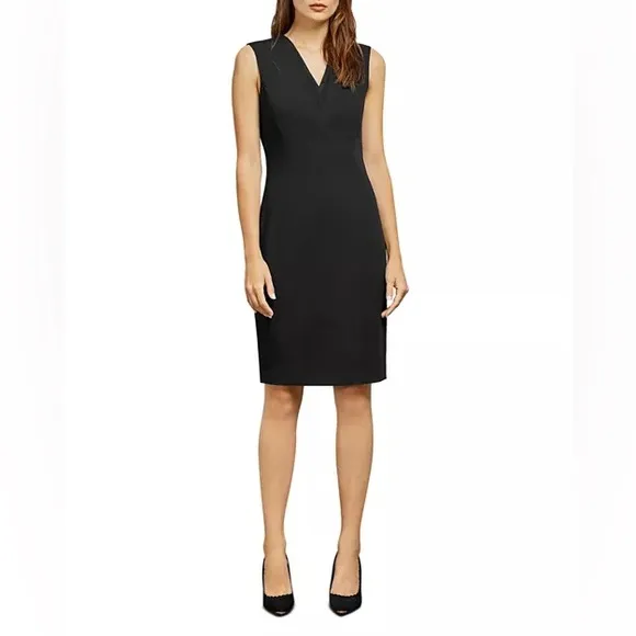 Ted Baker Saloted Elegant wool blend Black V neck Sheath Dress 6