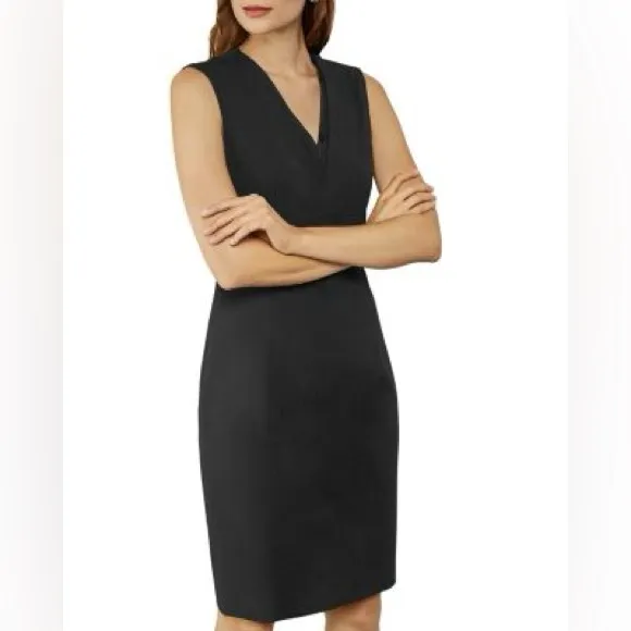 Ted Baker Saloted Elegant wool blend Black V neck Sheath Dress 6