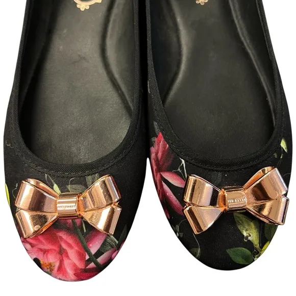 TED BAKER SATIN GARDEN FLORAL FLATS