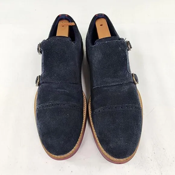 Ted Baker Clippt Double Monk Strap Shoes US 10 Black/Navy Suede Dress Derby Shoe