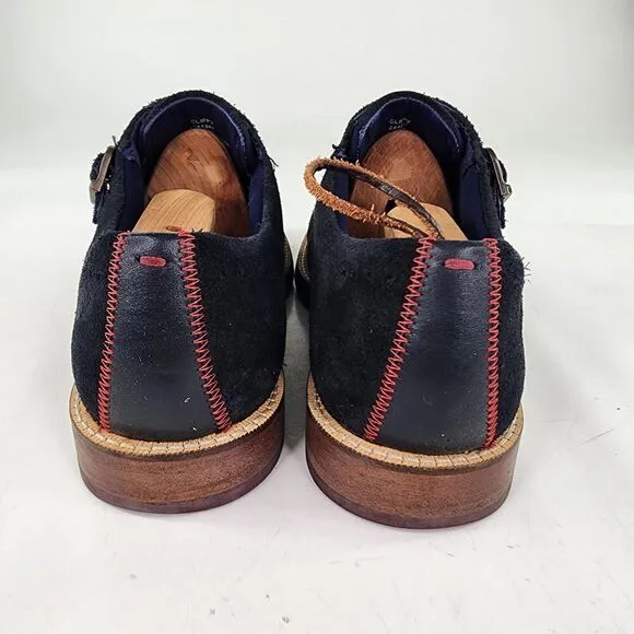 Ted Baker Clippt Double Monk Strap Shoes US 10 Black/Navy Suede Dress Derby Shoe