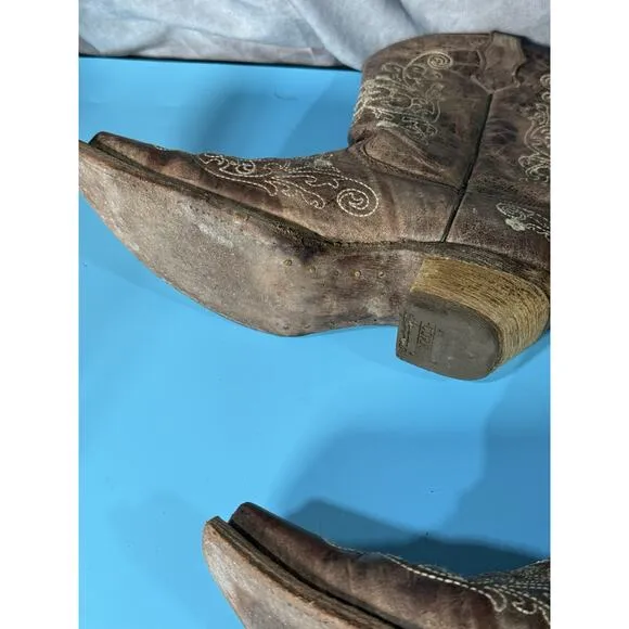 Teens Corral Western Distressed Brush Leather Embroidery Boots Size 4.5