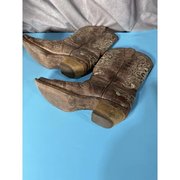 Teens Corral Western Distressed Brush Leather Embroidery Boots Size 4.5