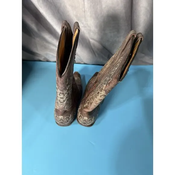 Teens Corral Western Distressed Brush Leather Embroidery Boots Size 4.5