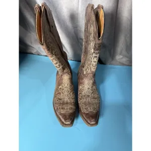Teens Corral Western Distressed Brush Leather Embroidery Boots Size 4.5