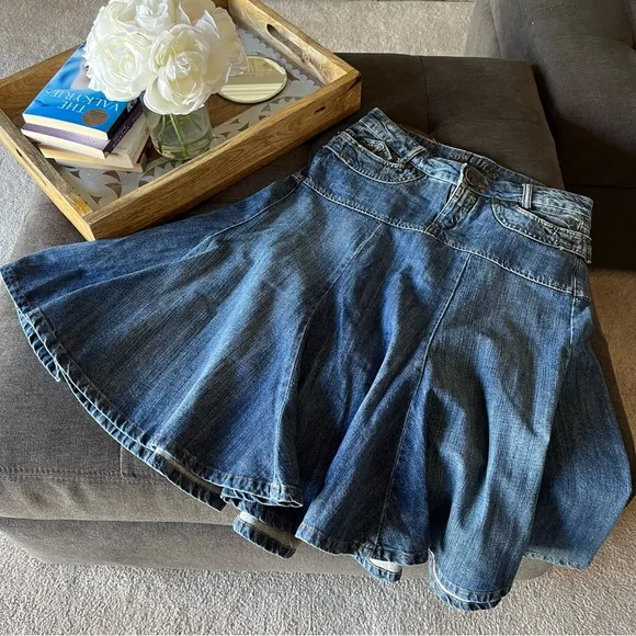 Terranova Western Cowgirl Denim Corcle Skirt from Italy