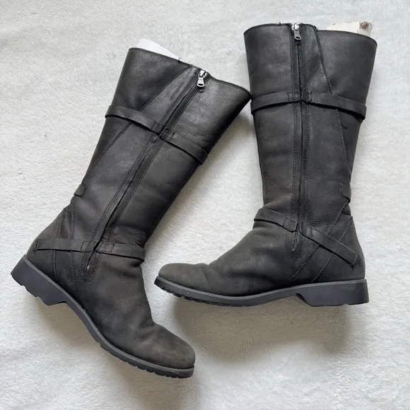 Teva de la vina mid calf leather black riding tall boots size 8