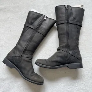 Teva de la vina mid calf leather black riding tall boots size 8