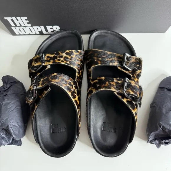 The Kooples - Leopard Print Women's Buckle Slide Sandals - NWB sz 37