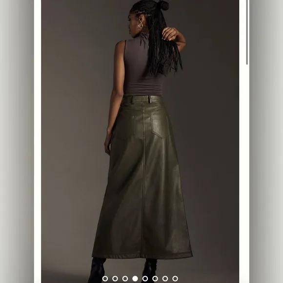 The Madi Faux Leather Front-Slit Denim Skirt by Pilcro